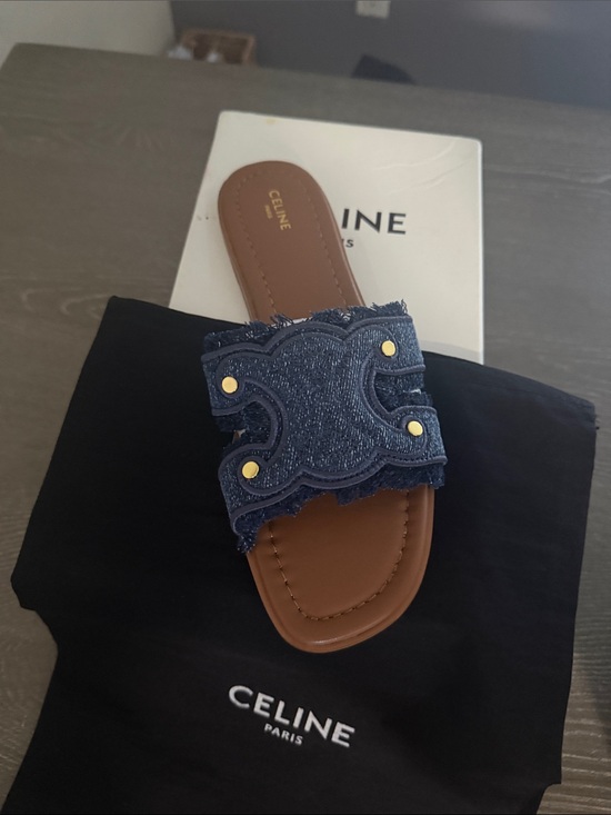 Celine Shoes - Celine Blue Denim Slide Sandal - CELINE